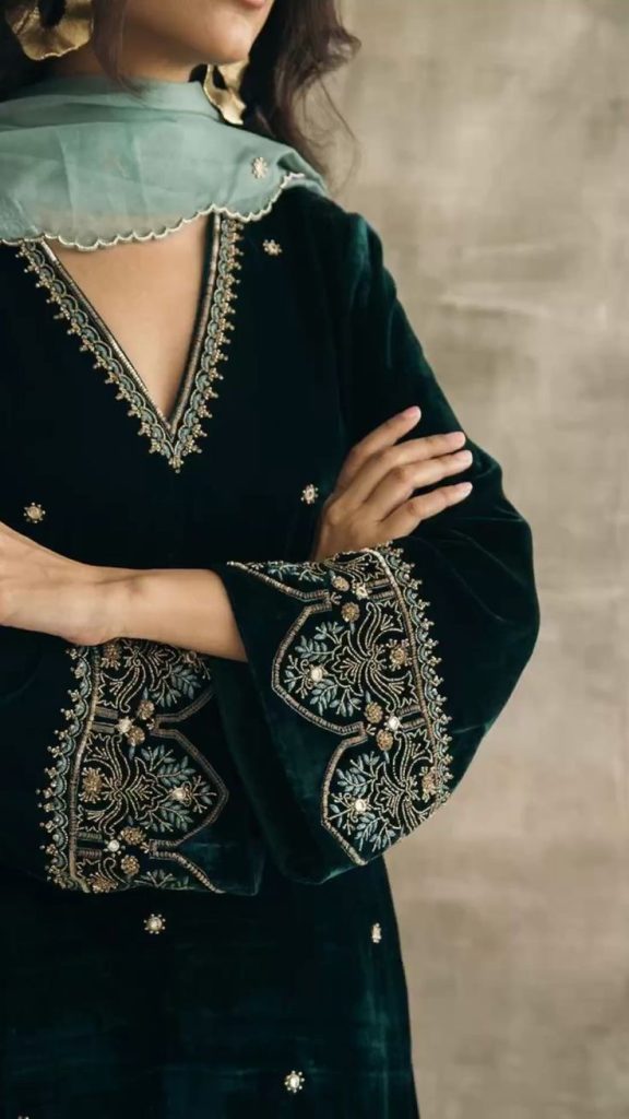Trending v-neck velvet salwar kameez