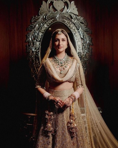 Dupatta with a cowl drape on yoke