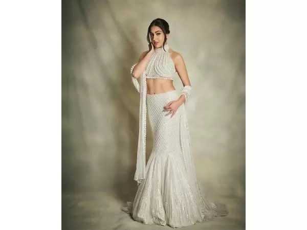 Sara ali khan’s Pearl Embellished Lehenga at Ambani’s Bash