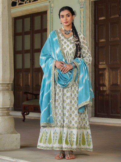 Floral Printed Flared Anarakli dress