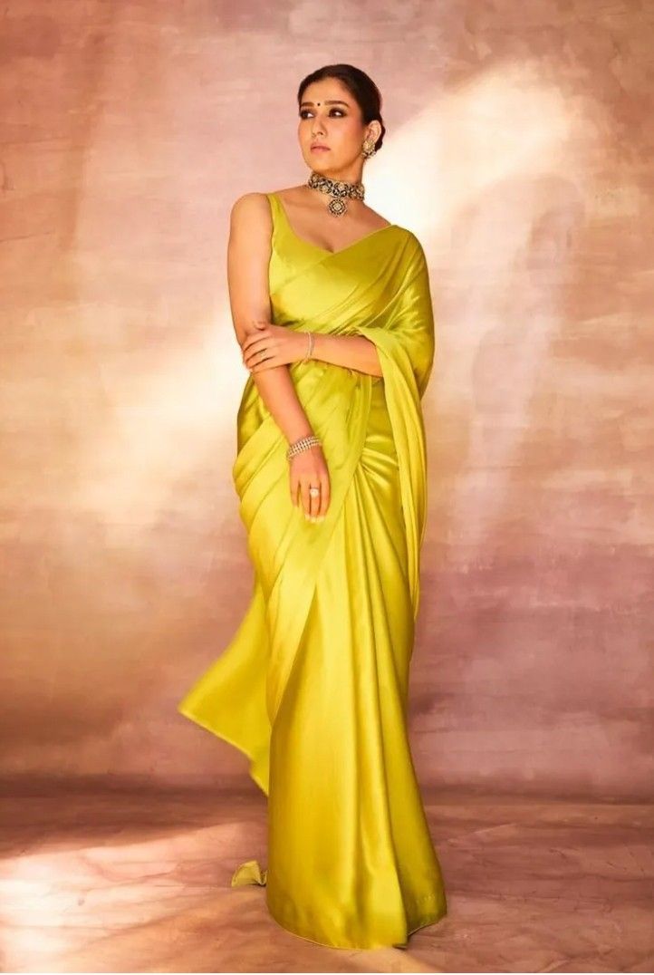 Nayanthara Yellow Silk Satin Saree