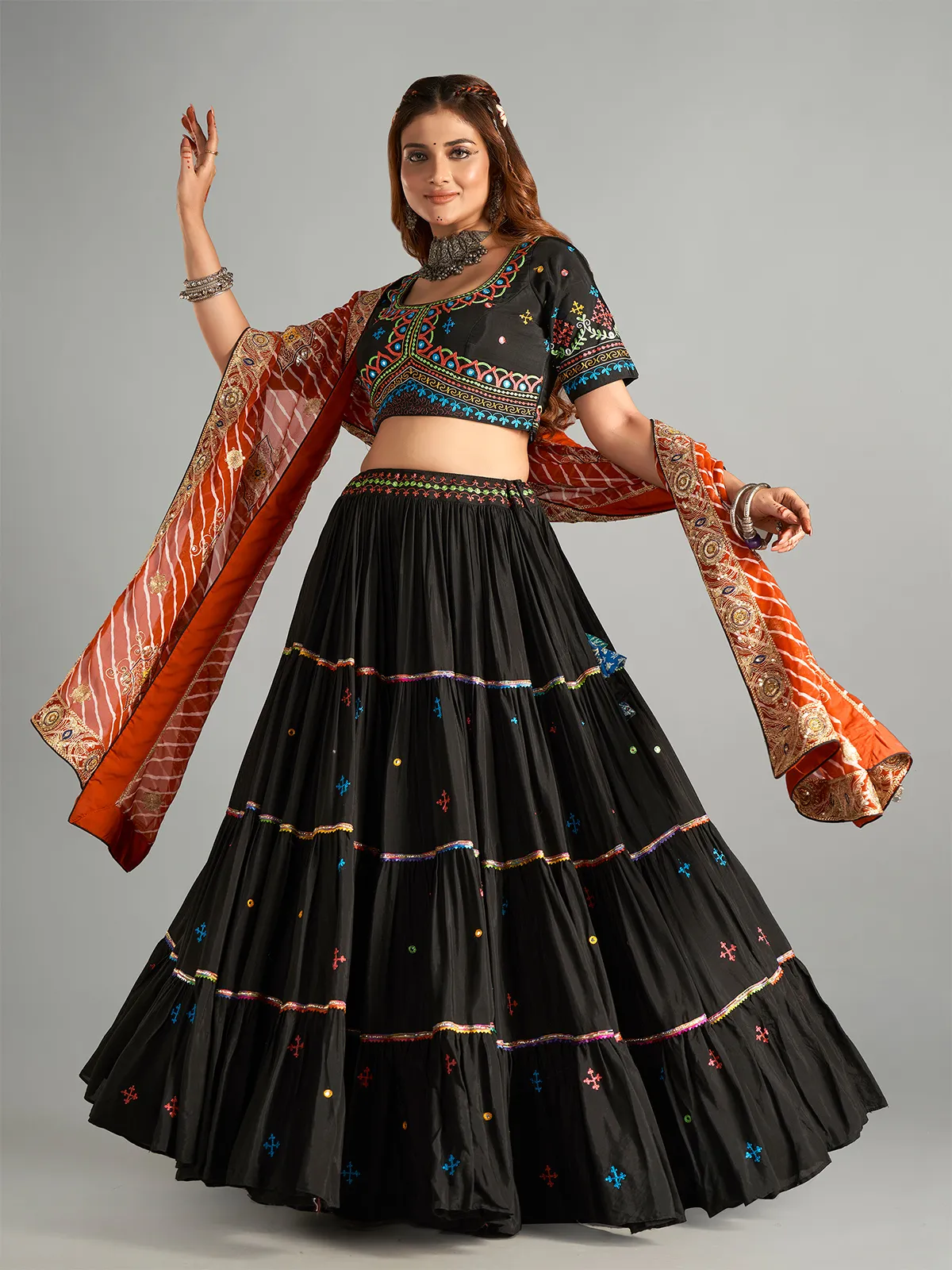 Lehenga in Horizontal Panel Flared Style