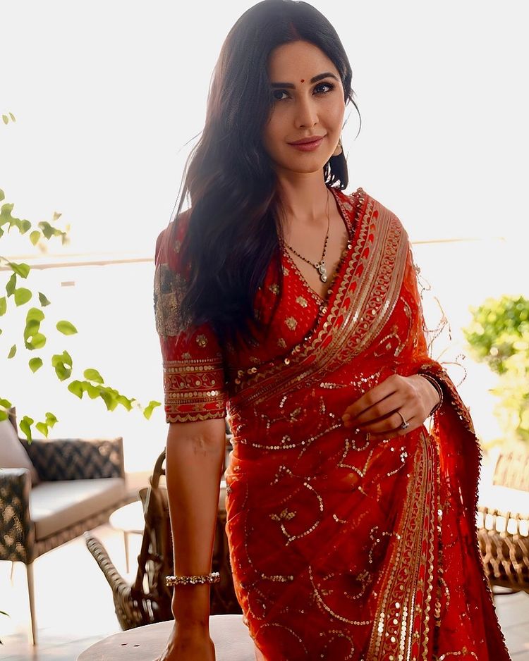 Katrina Kaif in Orange Pita Work Saree 