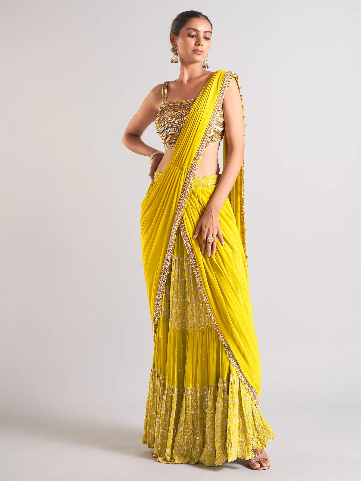 Pre-Draped Saree for Haldi Look