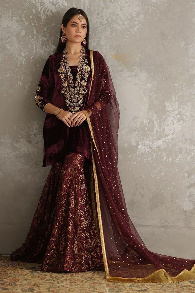 Jewel-colored Velvet Sharara Suit