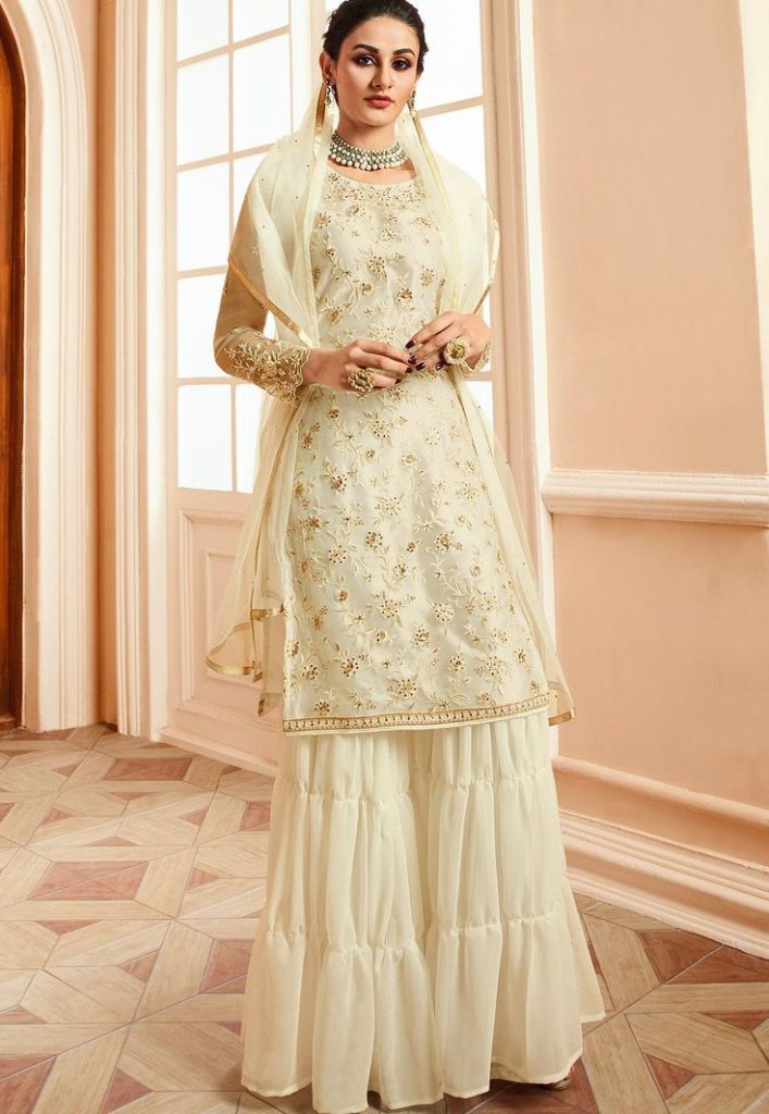 Sharara Suit in Gold and White