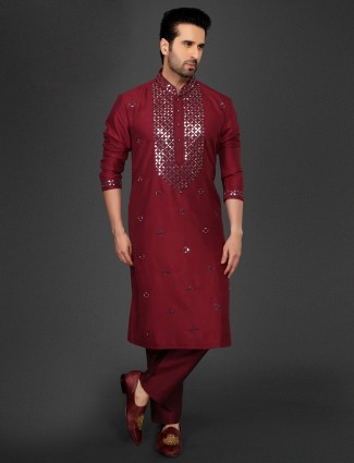 Maroon cotton silk kurta suit