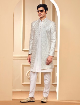 Stunning white terry rayon indowestern