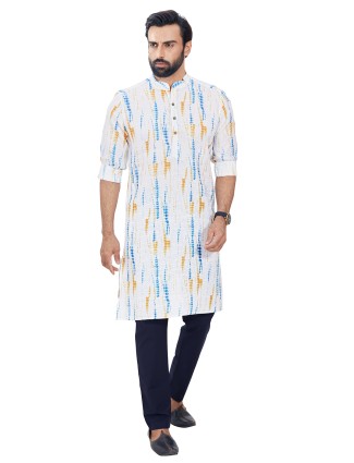 White and Aqua Shibori Printed Kurta Suit