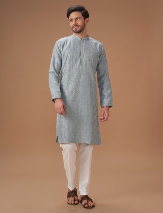 Elegant grey silk kurta suit