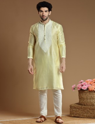 Lime yellow silk kurta suit for festive look
