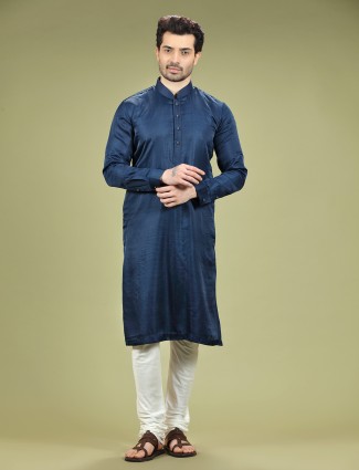 Navy silk plain kurta suit