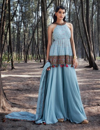 Baby blue palazzo suit with dupatta