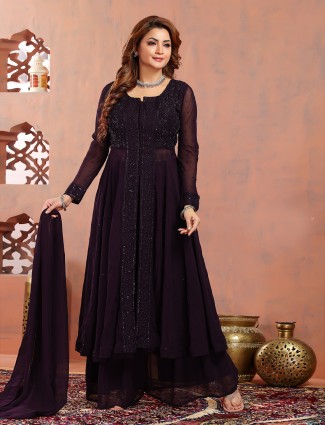 Trendy georgette palazzo suit in purple