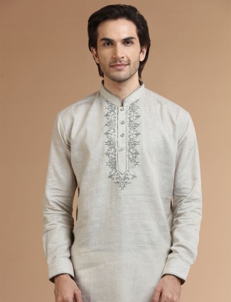 Elegant Beige Linen Festive Kurta Suit
