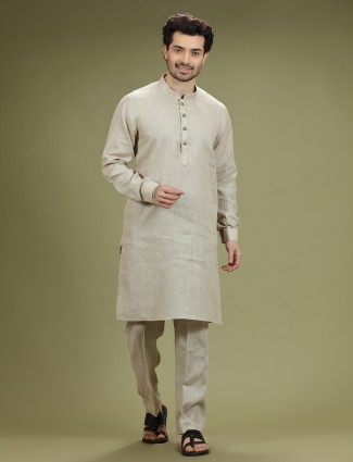 Beige Linen Kurta Suit for Festive