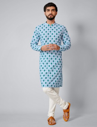 Cotton silk blue kurta set