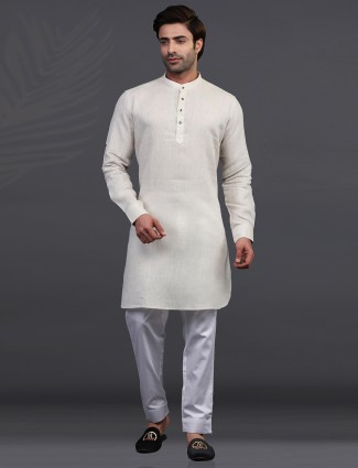 Trendy cream linen kurta suit