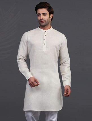Cream linen kurta for men