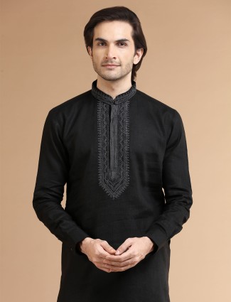 Classic linen black kurta suit