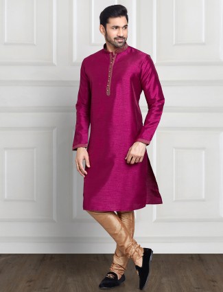 Magenta cotton silk plain kurta suit