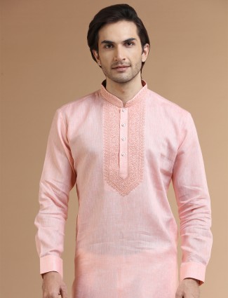 Classy linen peach kurta suit