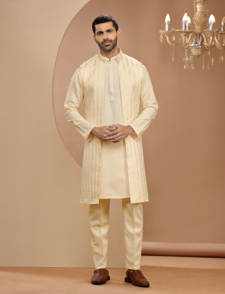 Newest silk cream indowestern for wedding