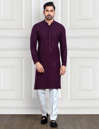 Stunning purple rayon cotton kurta suit