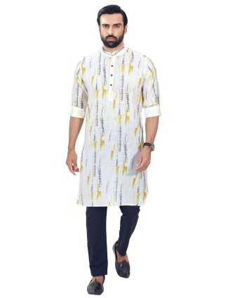 Grey and white shibori print kurta suit