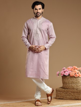 Onion pink kurta suit in cotton silk