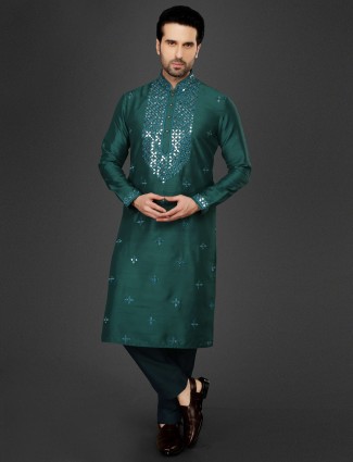 Rama green cotton silk kurta suit