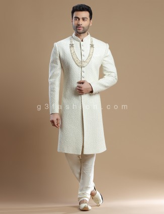 Cream fabulous silk groom wear sherwani