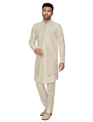 Cream silk wedding classic indowestern