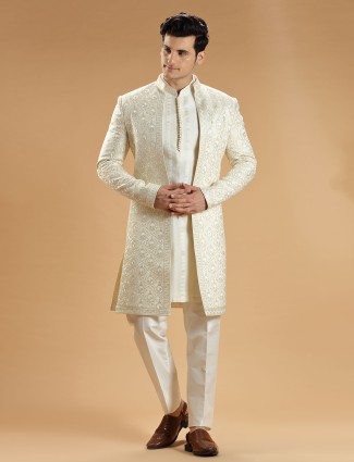 Cream silk wedding look indowestern