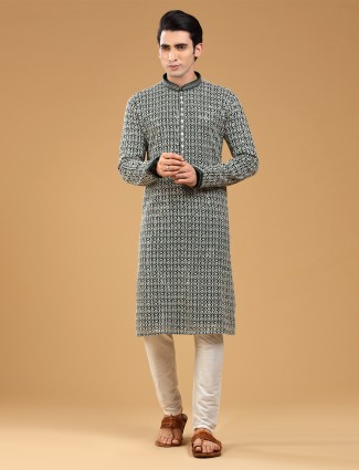 Festive Dark Green Embroidery Kurta Suits