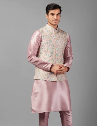 Classy pink silk waistcoat set