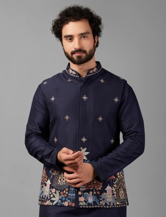 Attractive navy silk waistcoat set