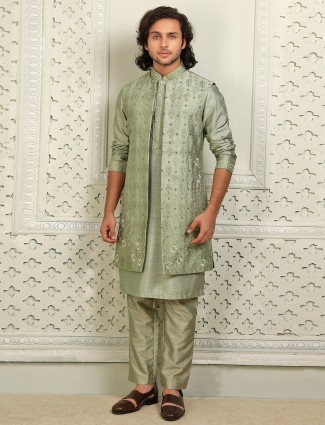 Dusty Green Silk Wedding Waistcoat Set