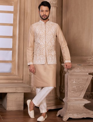 Dusty Peach Silk Wedding Waistcoat Set