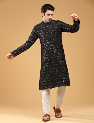 Embroidered black georgette kurta suit