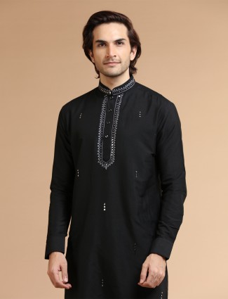 Graceful Black Silk Kurta Suit