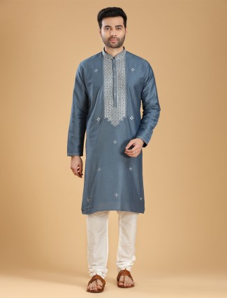 Stunning grey silk kurta suit for festive