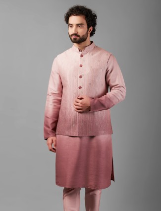 Classy pink shaded silk waistcoat set