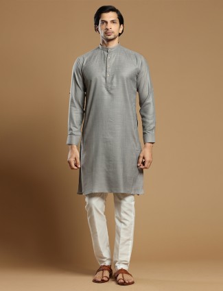 Stylish grey cotton kurta suit for festive events