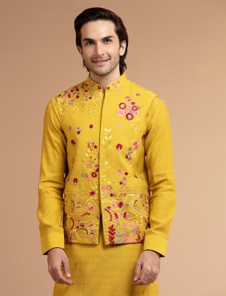 Stylish Mustard Yellow Silk Waistcoat Set