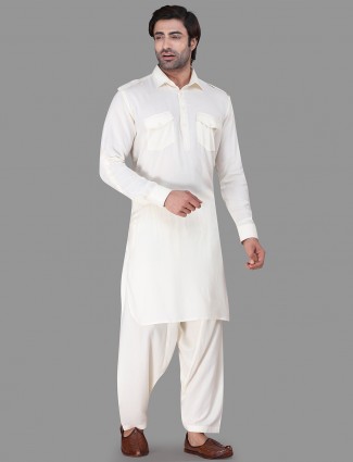 Festive wear cream collar rayon pathani suit