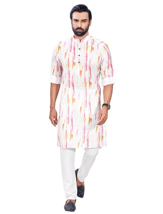 Pink and white shibori print kurta suit