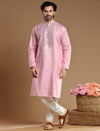Cotton silk pink kurta suit for festivals