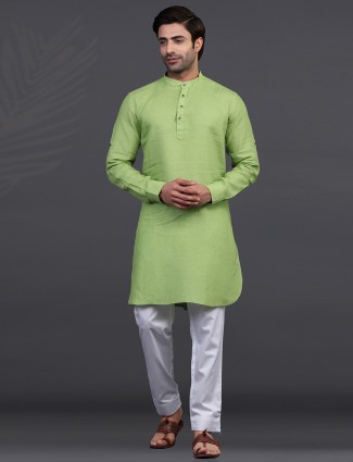 Linen festive wear green kurta suit