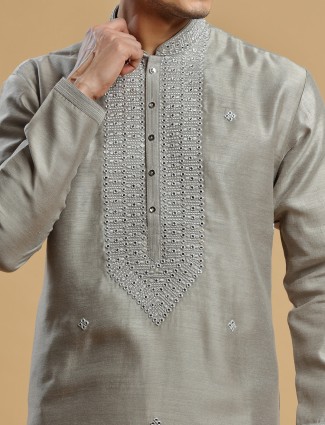 Stylish grey silk kurta suit for festivities